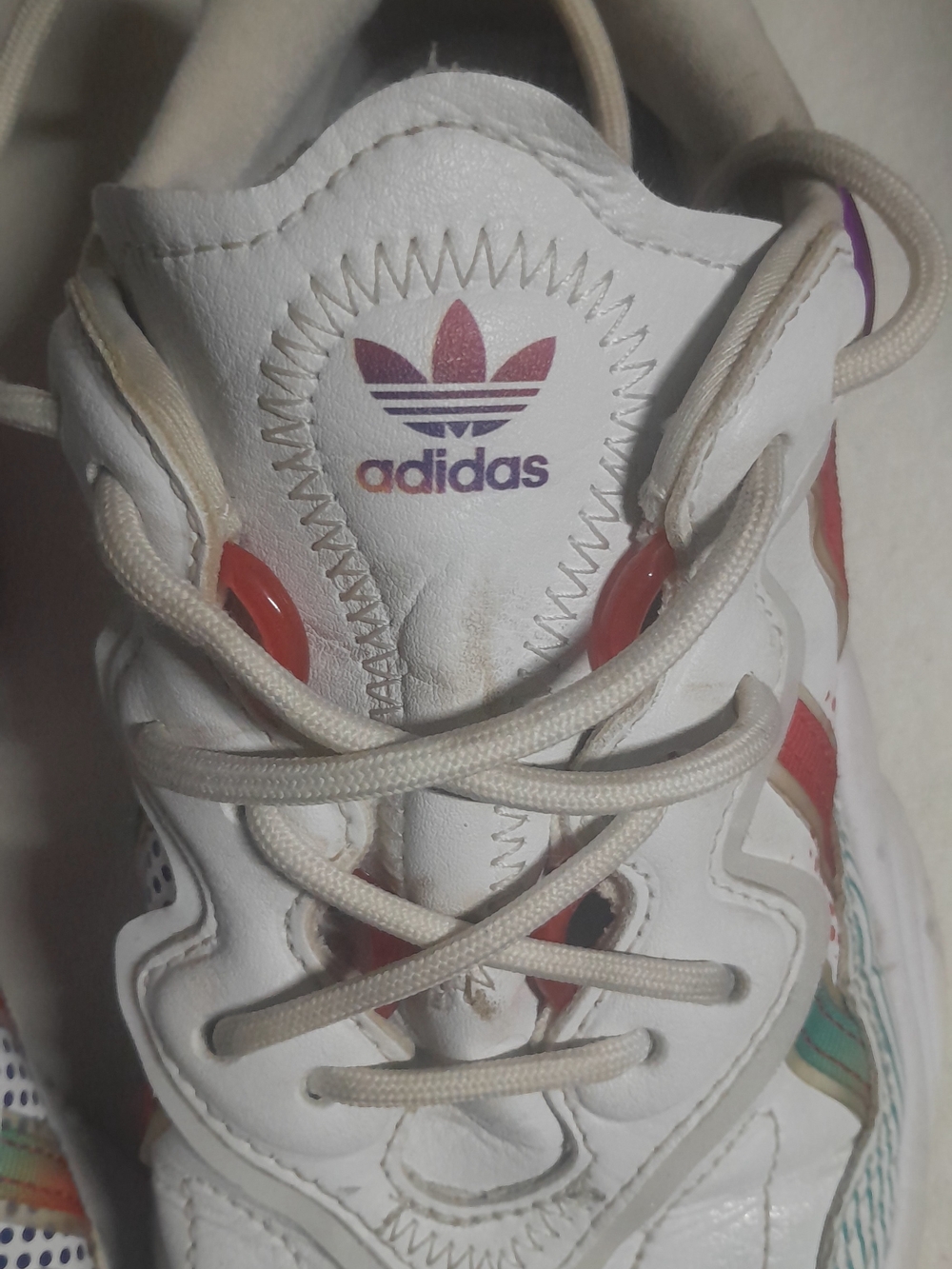 adidas White Leather Kids Sneakers with Rainbow Accents